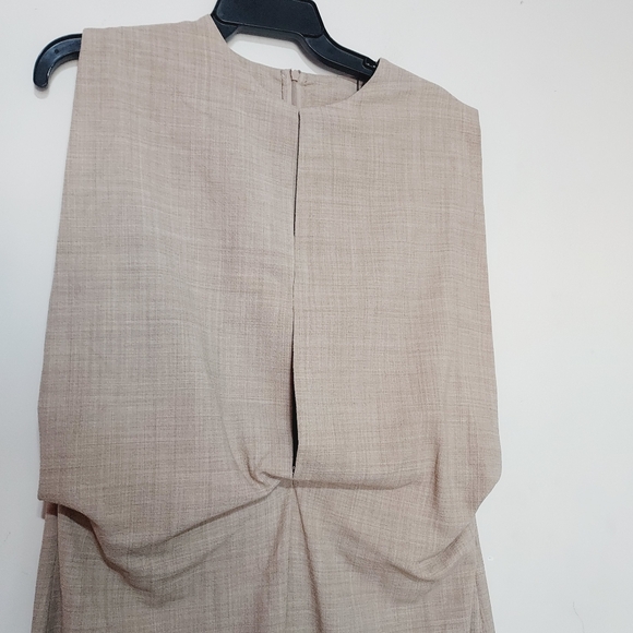 Zara ZW Collection  Elegant Tan Sleeveless Pleated Wool Blend Midi Dress Sz-XL - Picture 8 of 11